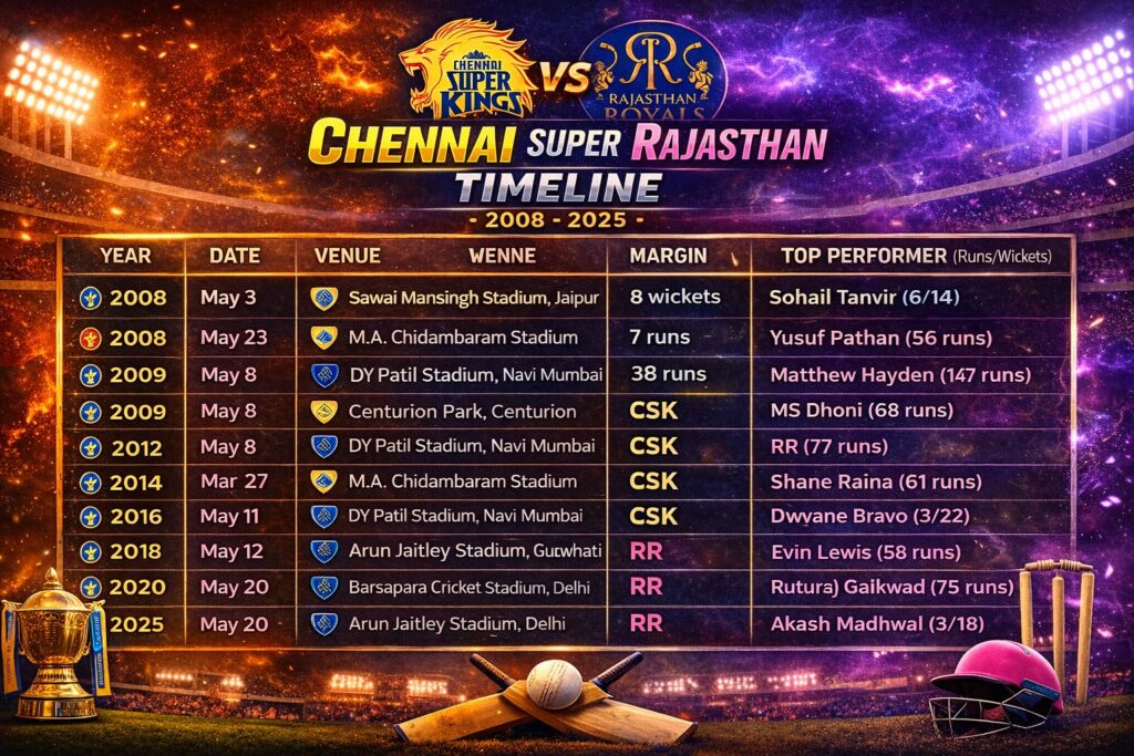 chennai super kings vs rajasthan royals timeline