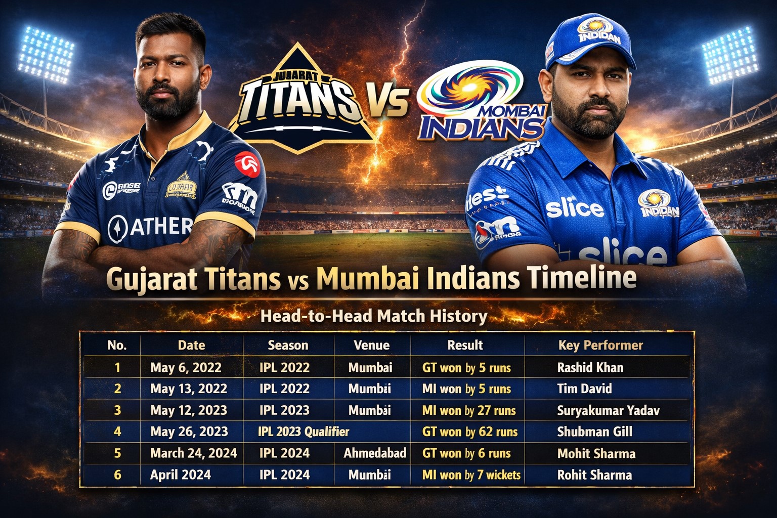 gujarat titans vs mumbai indians timeline