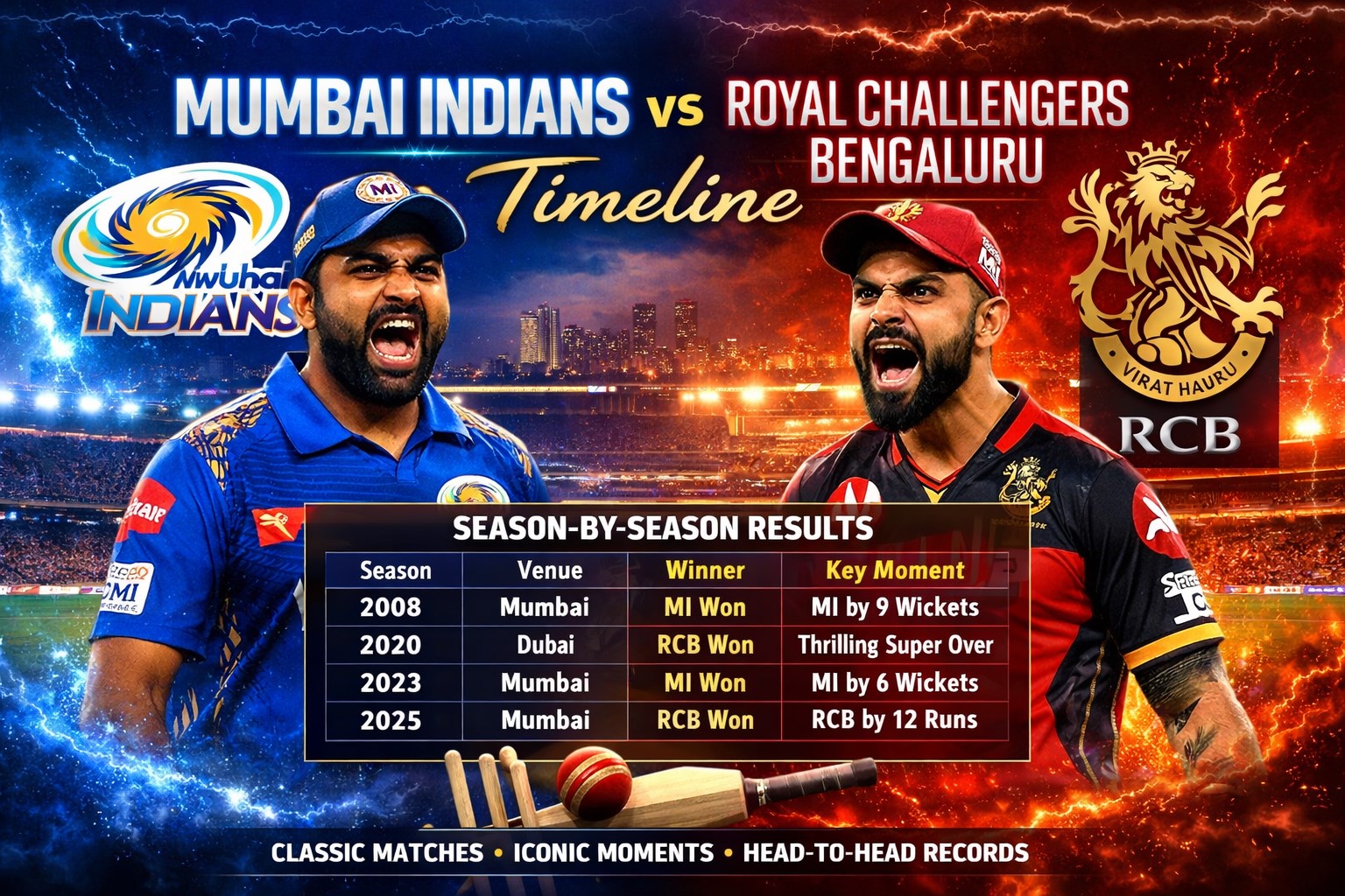 mumbai indians vs royal challengers bengaluru timeline