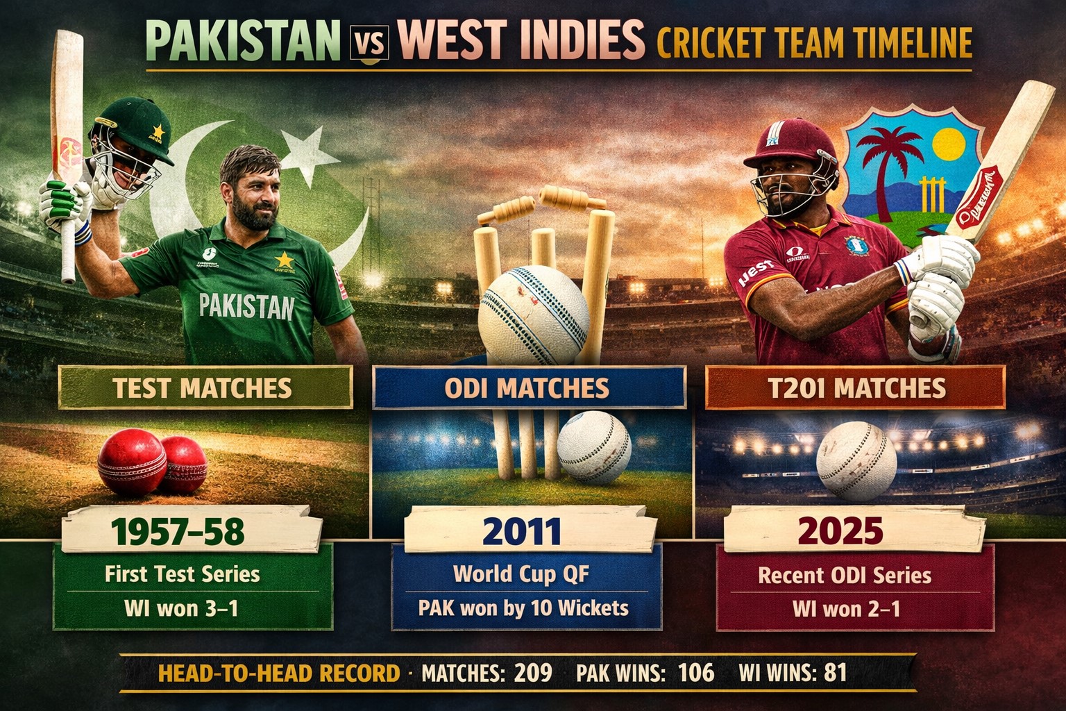 pakistan national cricket team vs west indies cricket team timeline