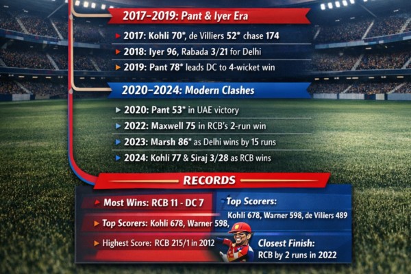 Delhi Capitals vs Royal Challengers Bengaluru Timeline 