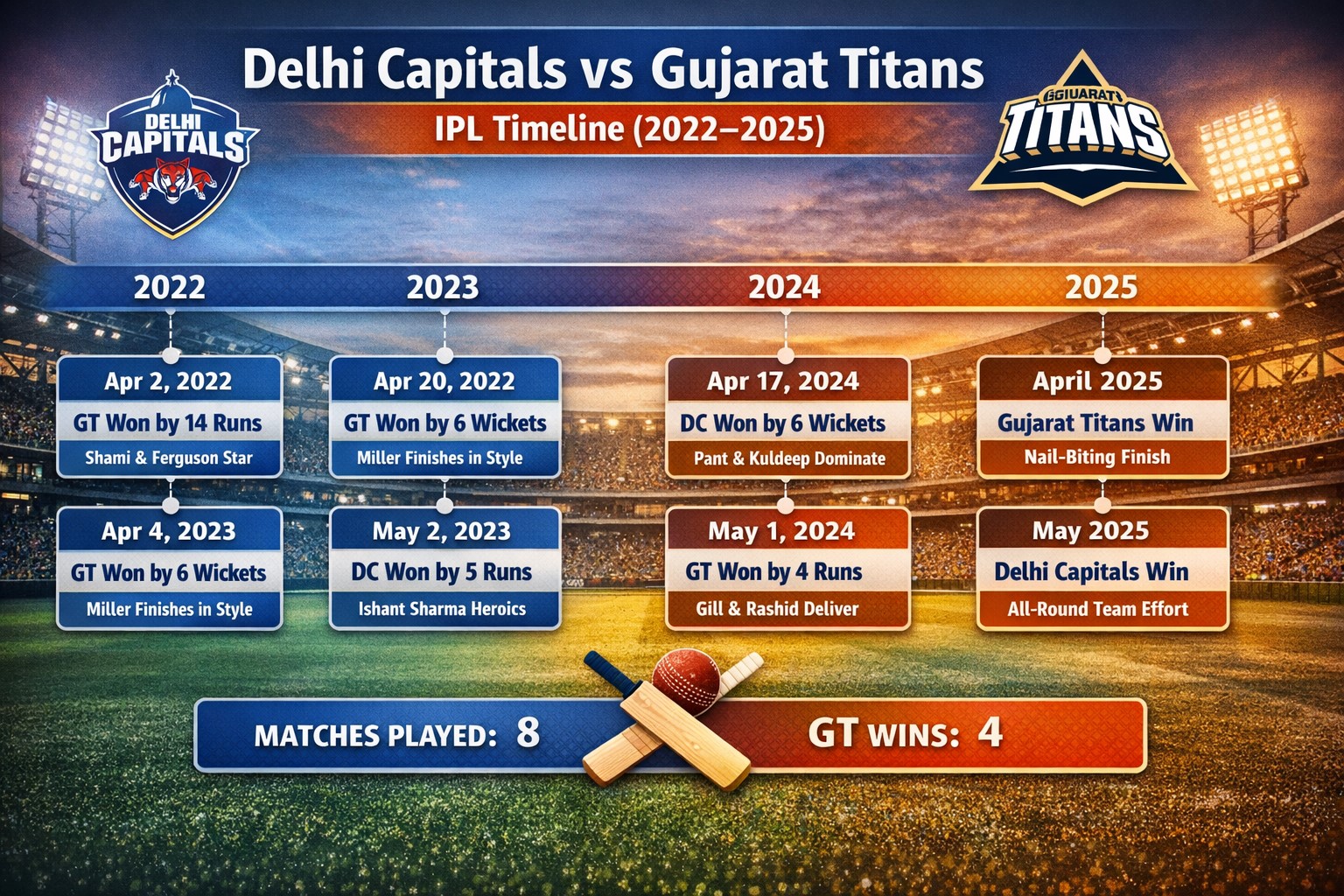 delhi capitals vs gujarat titans timeline
